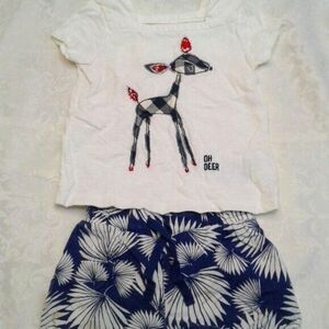 babyGap Toddler Girl T-Shirt & Shorts Outfit Oh Deer Blue White Red Size 18-24M